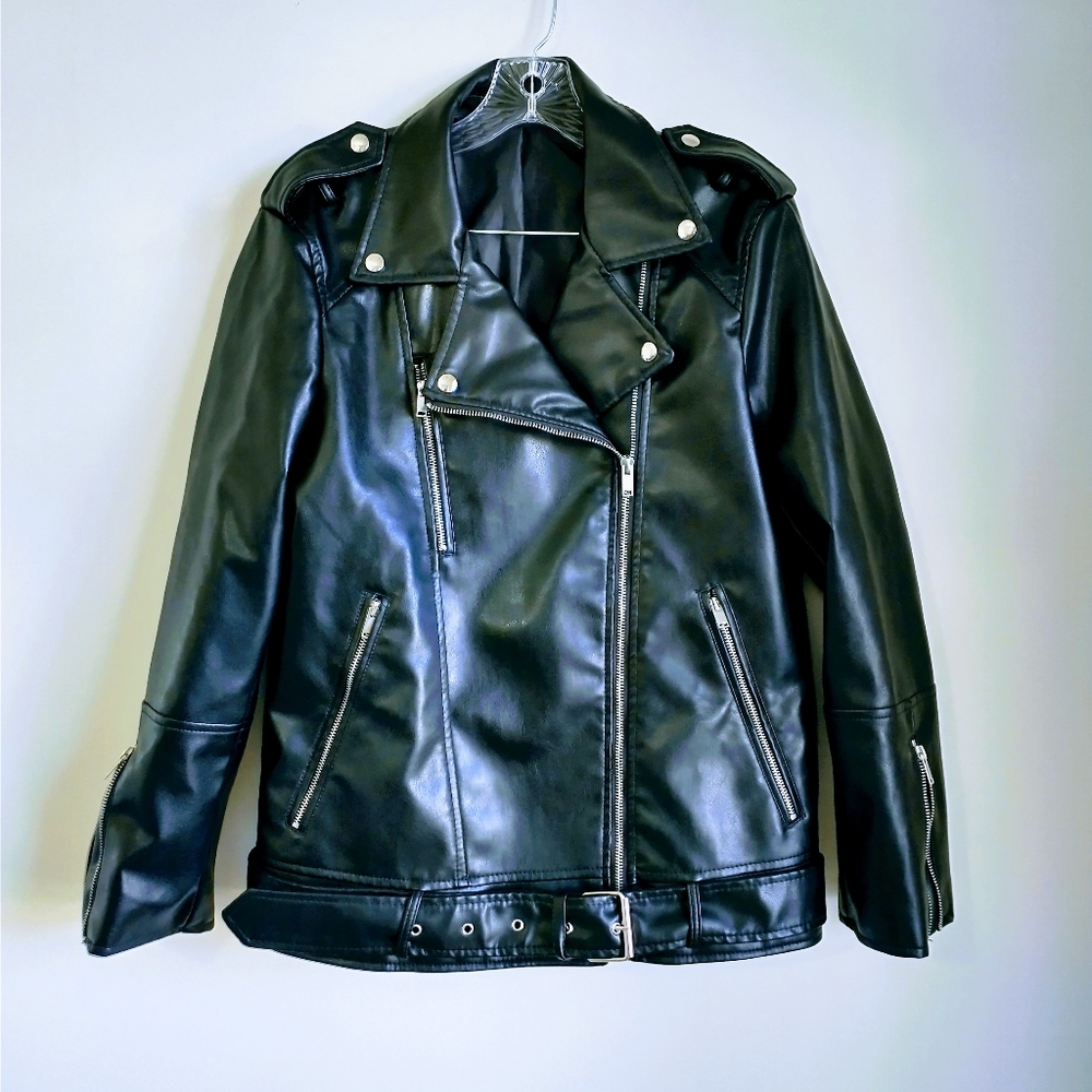 NWOT Shein Black PU Leather Women's Moto Jacket. - Picture 6 of 15